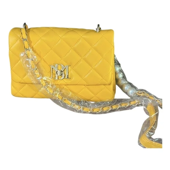 Badgley Mischka Quilted Yellow Shoulder Bag, 8"L x 6"H x 2", Chain Strap, NEW - Picture 1 of 9